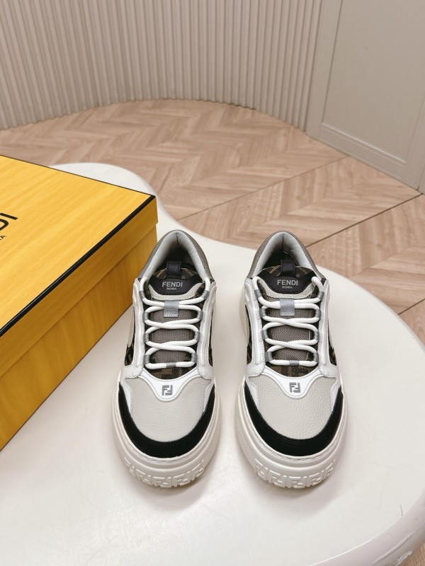 2025 Women Fendi White Black Grey Leather Mesh Sneakers