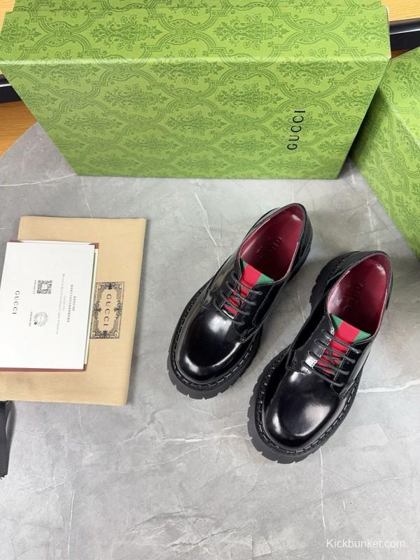 2024 Women Gucci Black Leather Oxford Shoes MJ00320