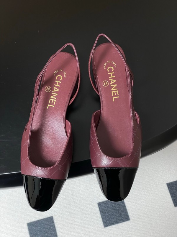 2025 Women Chanel Purple Black Leather Sling-back Pumps KFY00300