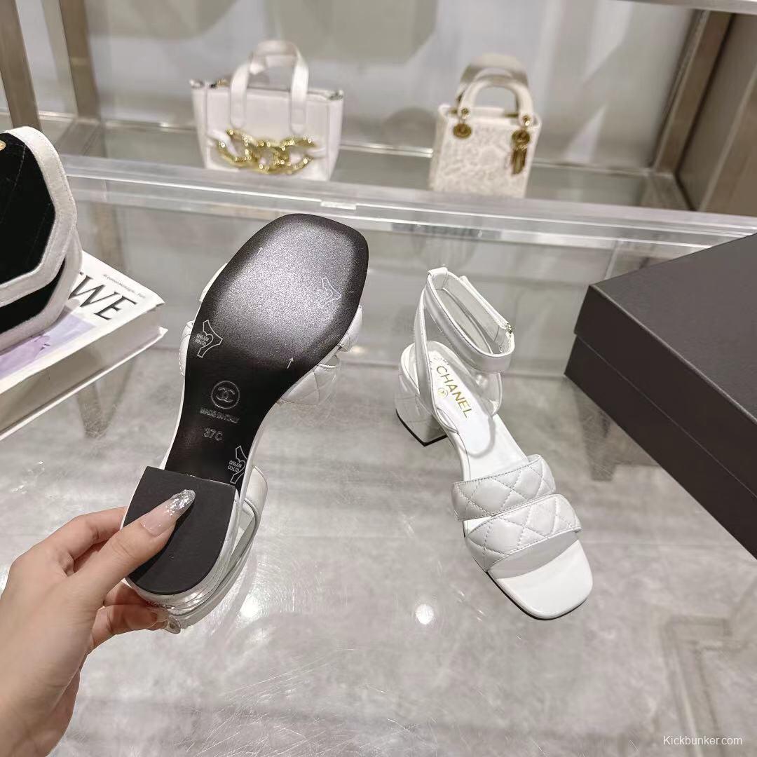 2025 Women Chanel White Leather Sandals LY00280