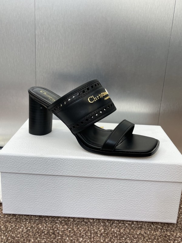 2024 Women Dior Black Leather Slide Sandals