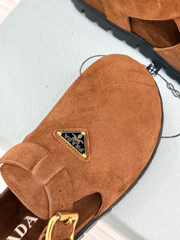 2025 Women Prada Brown Suede Sandals KFY00280