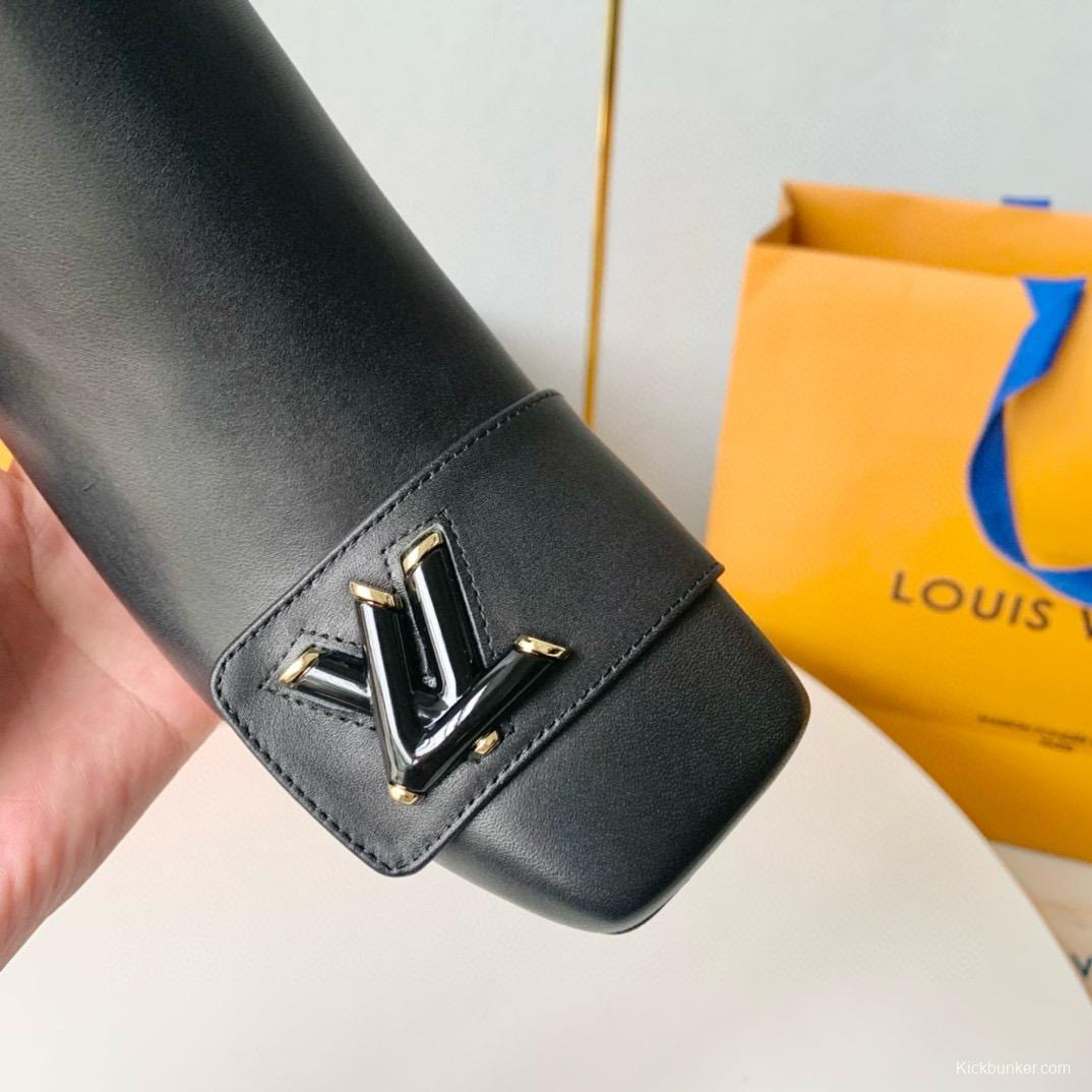 2024 Women Louis Vuitton Black Leather Ankle Boots Block Heel MJ00420