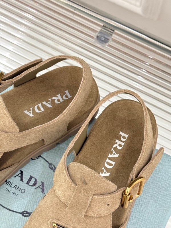 2025 Women Prada Beige Suede Sandals