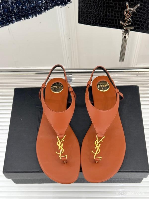 2025 Women Yves Saint Laurent Orange Leather Sandals KFY00270