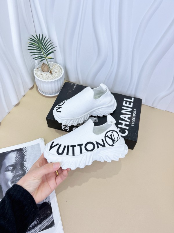 2024 Kids Louis Vuitton Pink White Black Fabric Sneakers