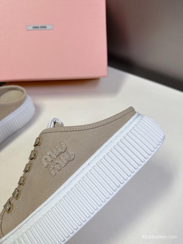 2025 Women Miu Miu Beige Canvas Sneakers LY