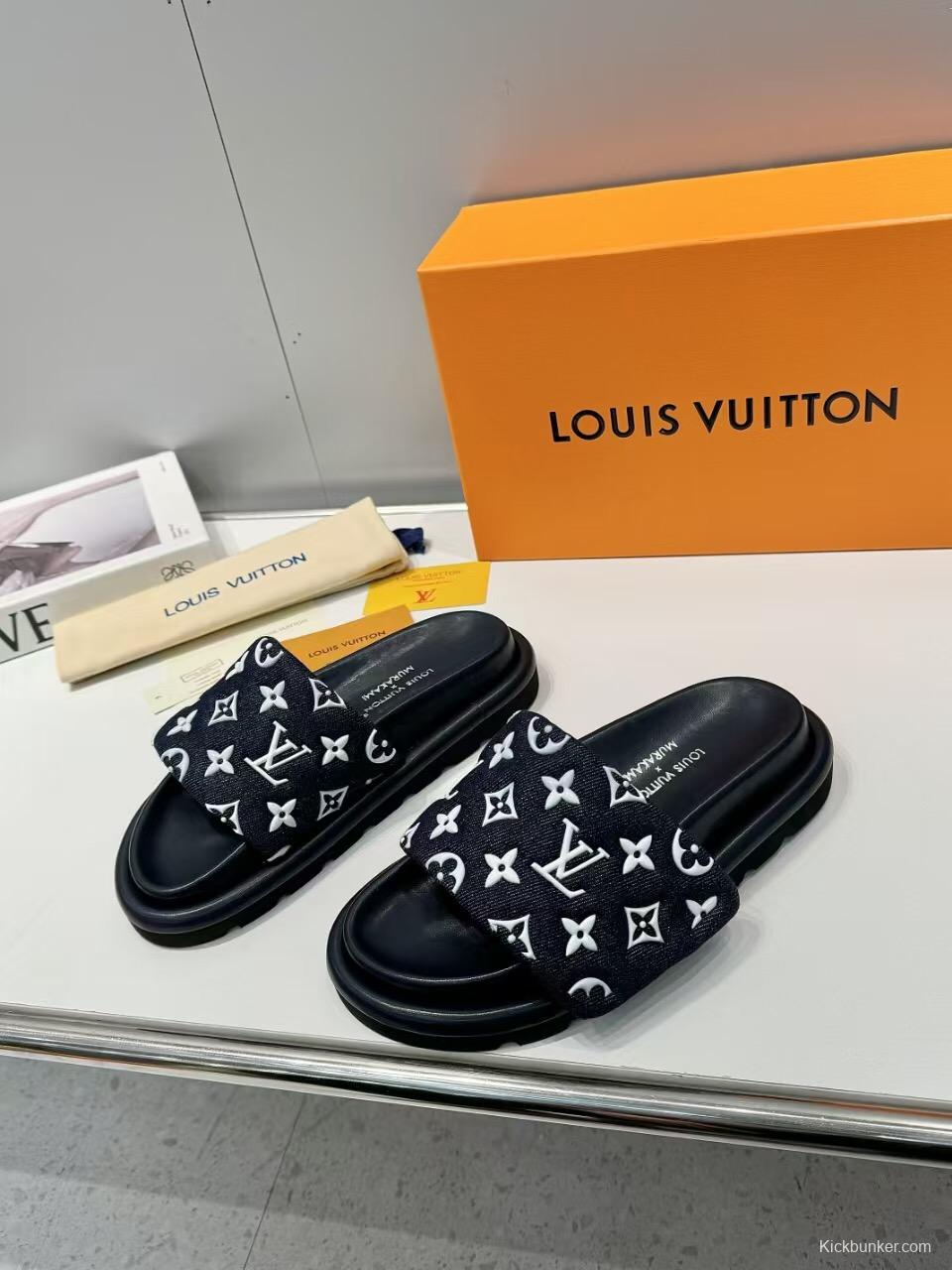 2025 Slippers Louis Vuitton Black White Fabric Pool Pillow Comfort KFY00230