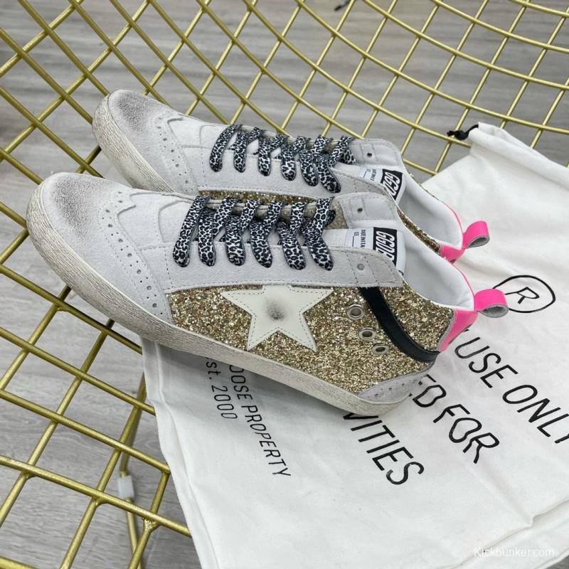 2024 Women GGDB Gold White Leather Glitter High Top Sneakers MJ015AM
