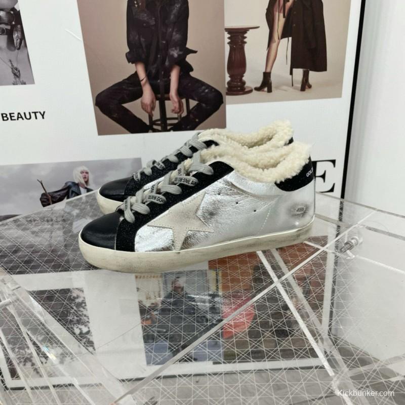 2025 Women GGDB Silver Black Leather Shearling Sneaker