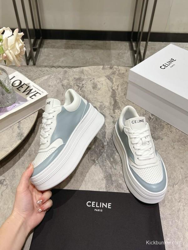 2025 Women Celine Blue White Leather Mesh Sneakers