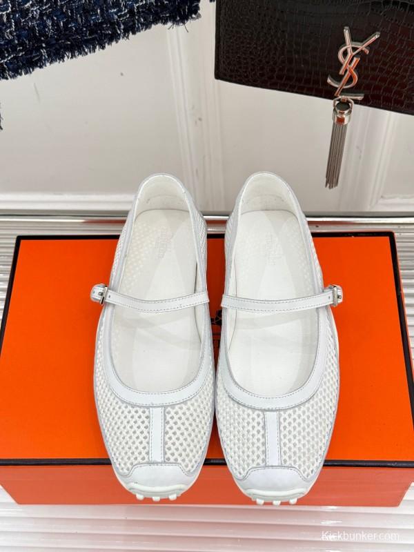 2025 Women Hermès White Mesh Mary Jane