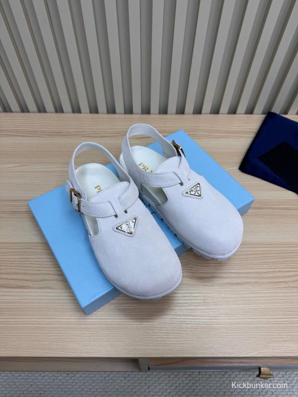 2025 Women Prada White Suede Sandals LY00280