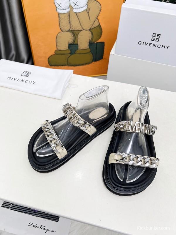 2025 Women Givenchy White Leather Sandals Chain Detail LY00250