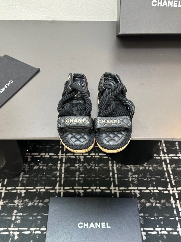 2025 Slippers Chanel Black Rope Leather Sandal LY00260