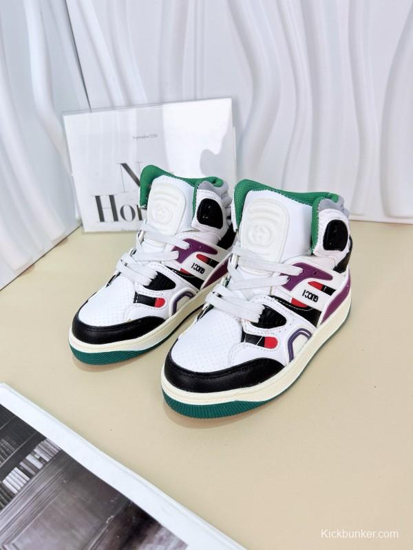 2024 Kids Gucci White Black Purple Green Leather Sneaker