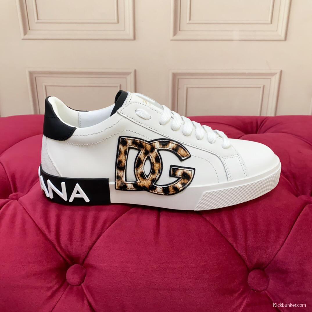 2025 Women Dolce & Gabbana White Leopard Print Leather Sneakers LY00300