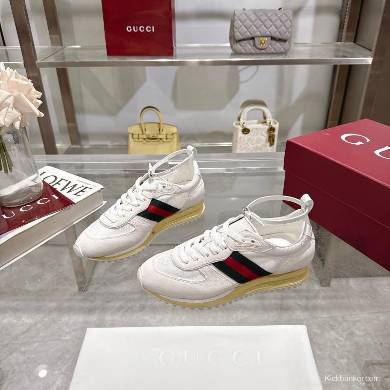 2025 Unisex Gucci White Black Red Fabric Sneakers Detachable Adjustable Ankle Strap LY00340