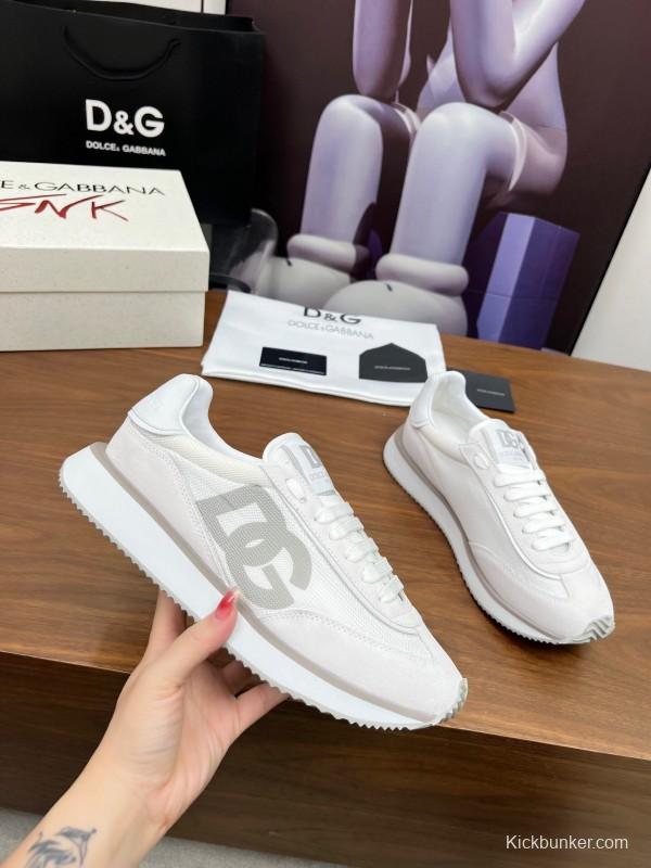 2025 Unisex Dolce & Gabbana White Mesh PU Sneakers LY00300