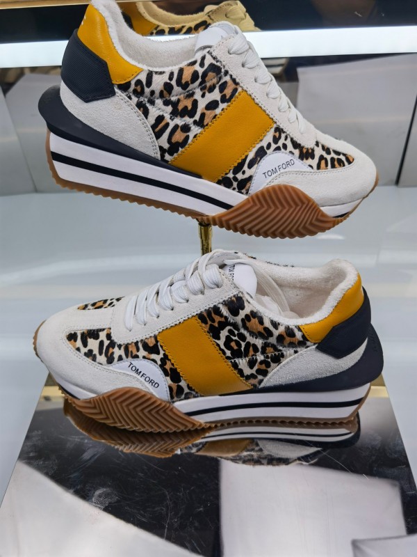 2025 Unisex TOM FORD Yellow Black White Leather Suede Leopard Print Sneakers LY00360(F)/LY00370(M)