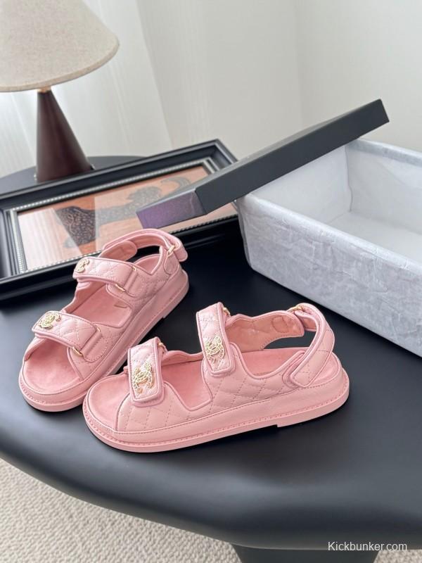 2025 Women Chanel Pink Leather Sandals LY00320