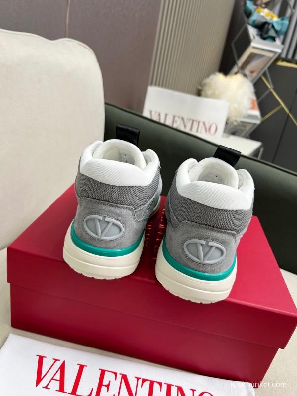 2025 Unisex Valentino Grey White Green Leather Mesh Sneakers LY00390