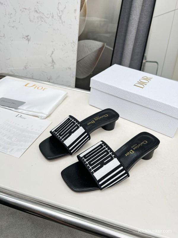 2025 Women Dior Black White Fabric Sandals LY00200