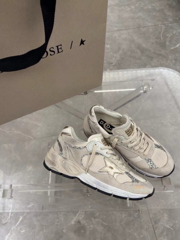 2024 Women GGDB Beige White Suede Mesh Sneakers
