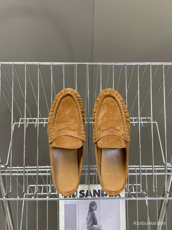 2025 Women Yves Saint Laurent Brown Suede Loafers KFY00330