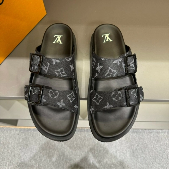 2024 Slippers Louis Vuitton Black Canvas Slippers
