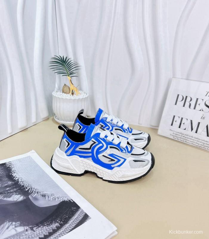 2024 Kids Dolce & Gabbana Red White Black Mesh Leather Sneakers