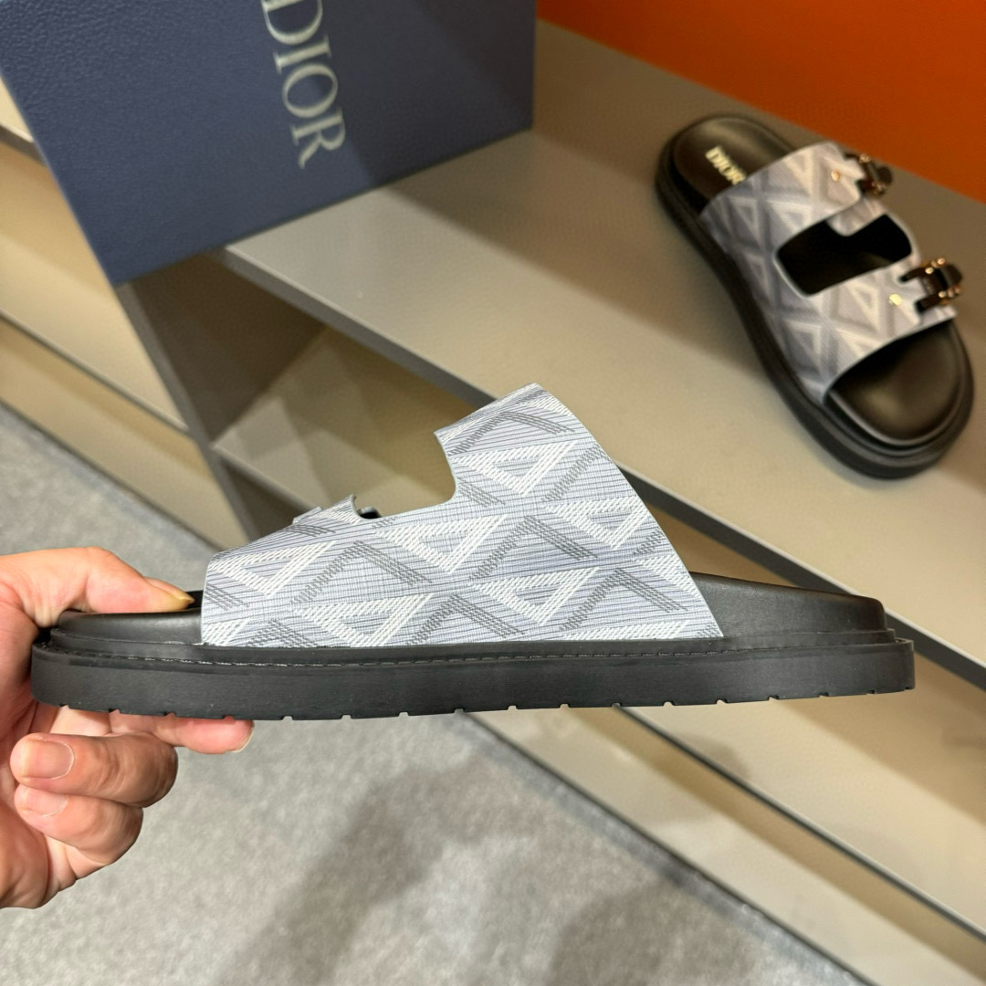 2024 Men Dior Grey Canvas Leather Sandals Buckle