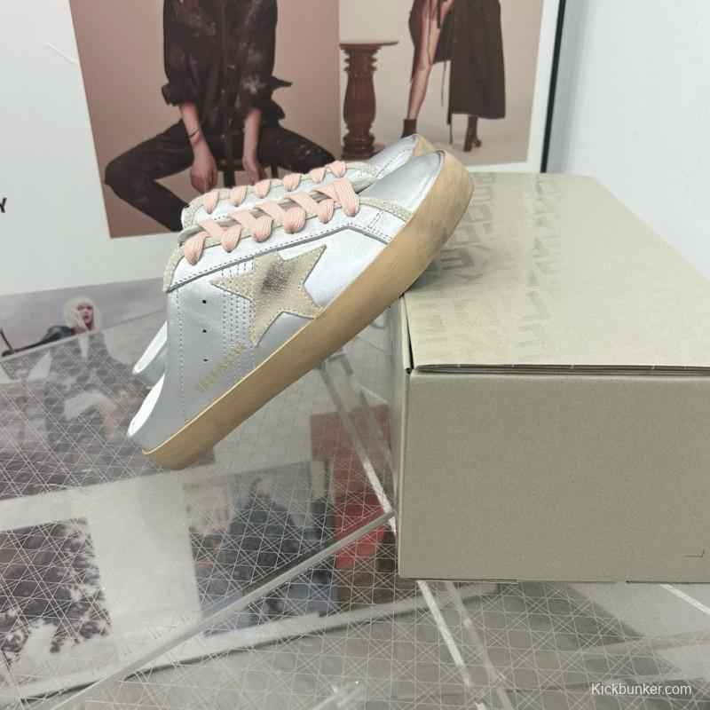 2025 GGDB White Silver Beige Leather Suede Star Sneakers Mule