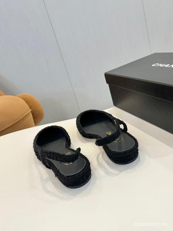 2025 Women Chanel Black Leather Bouclé Ballet Flats LY00240