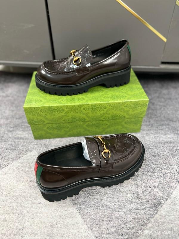 2024 Women Gucci Black Calf Leather Loafers MJ00300