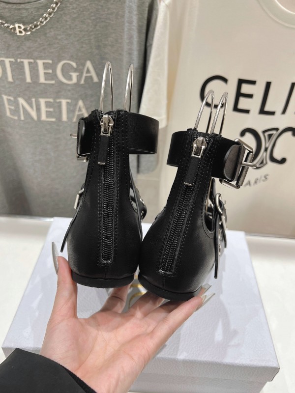 2025 Women Dior Black Leather Gladiator Sandals KFY00320