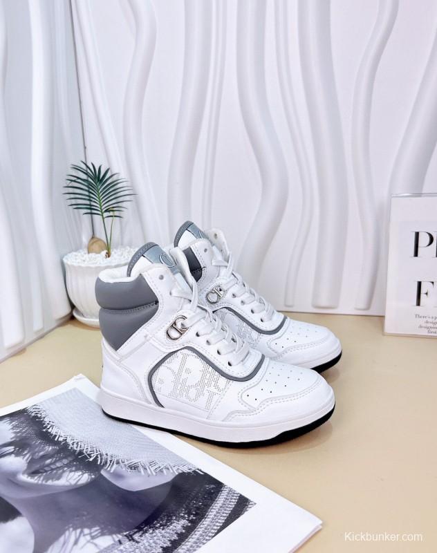2024 Kids Dior White Grey Black Leather Canvas Sneakers