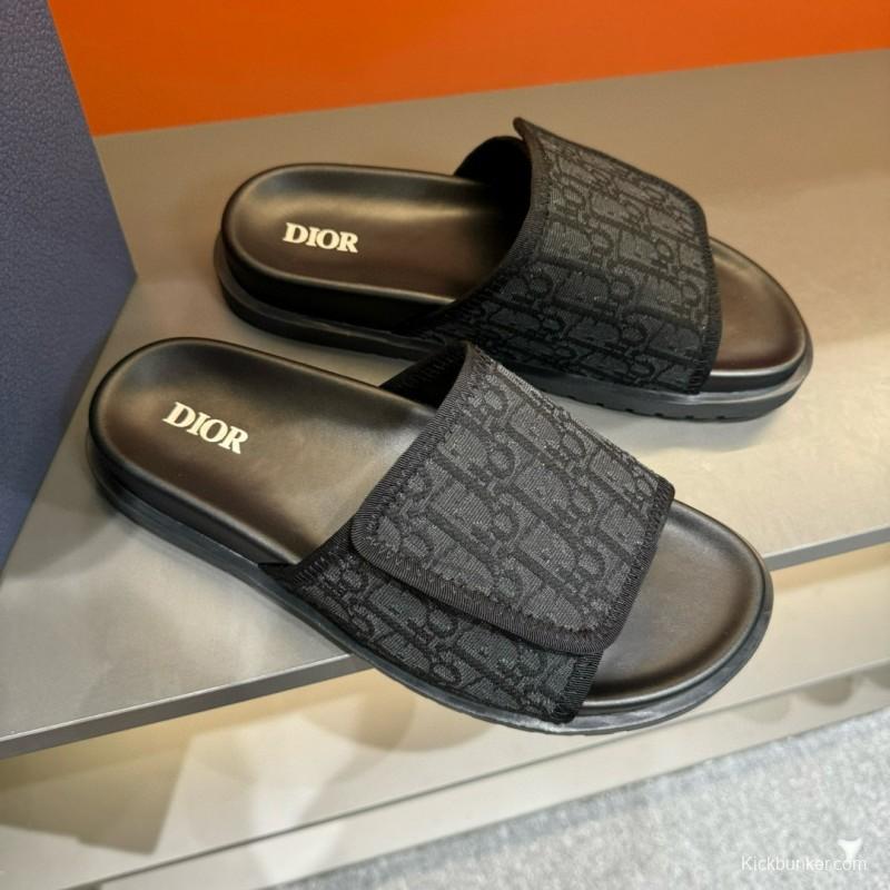 2024 Dior Black Fabric Leather Slippers MJ00180