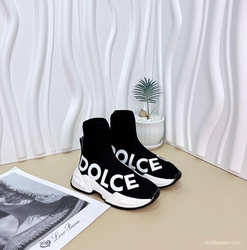 2024 Kids Dolce & Gabbana Black White Pink Knit Fabric Sneakers