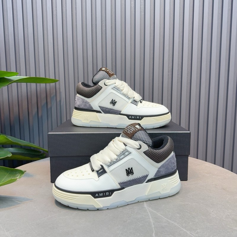 2024 Unisex Amiri White Grey Mesh Suede Sneakers MJ00360
