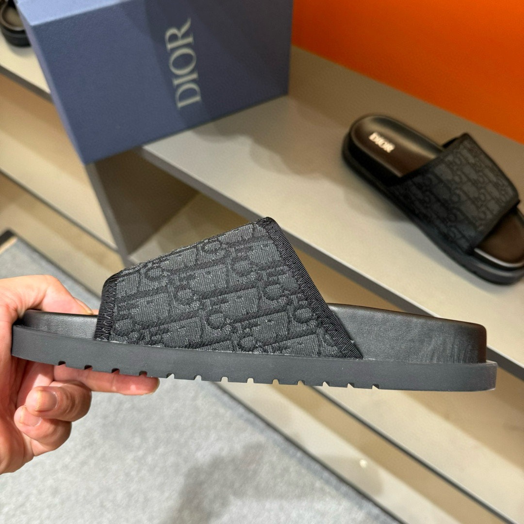 2024 Dior Black Fabric Leather Slippers MJ00180