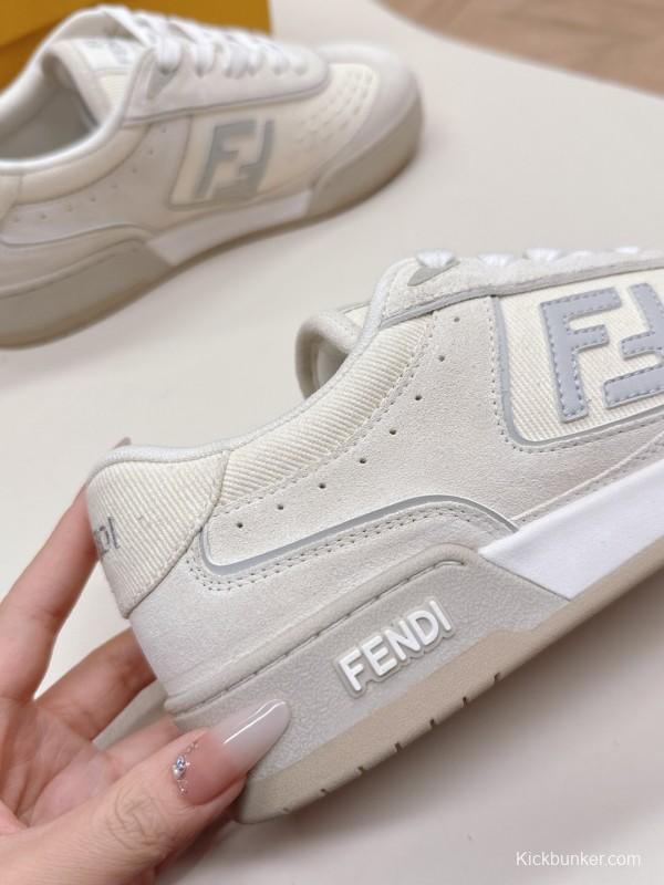 2025 Unisex Fendi White Grey Leather Plimsolls FF Retro Design LY00350(F)/LY00360(M)