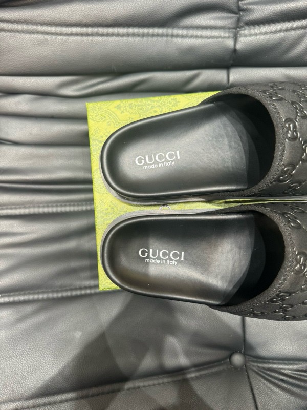 2024 Slippers Gucci Black Leather Slippers MJ00200