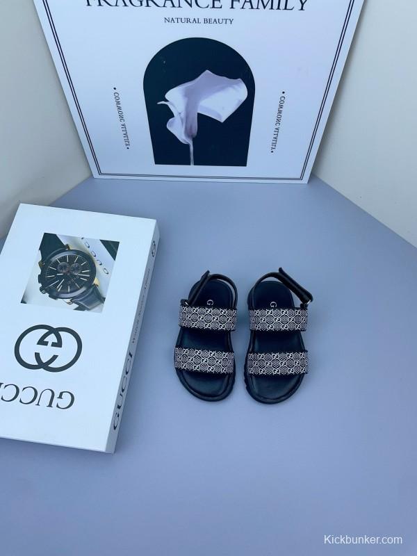 2025 Kids Gucci Black Pink Fabric Sandals