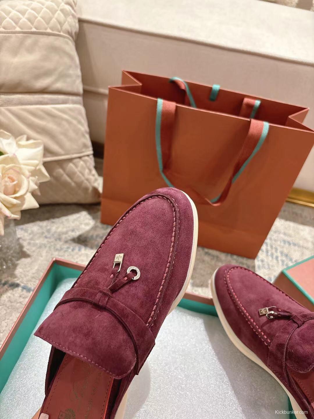 2025 Women LP Burgundy Suede Slippers