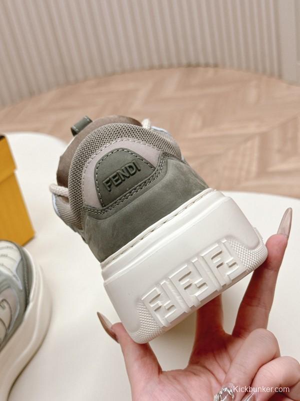 2025 Unisex Fendi Grey White Fabric Leather Plimsolls Mark Line