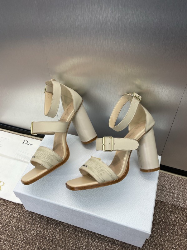 2025 Women Dior Beige Leather Sandals Buckle Strap High Heel