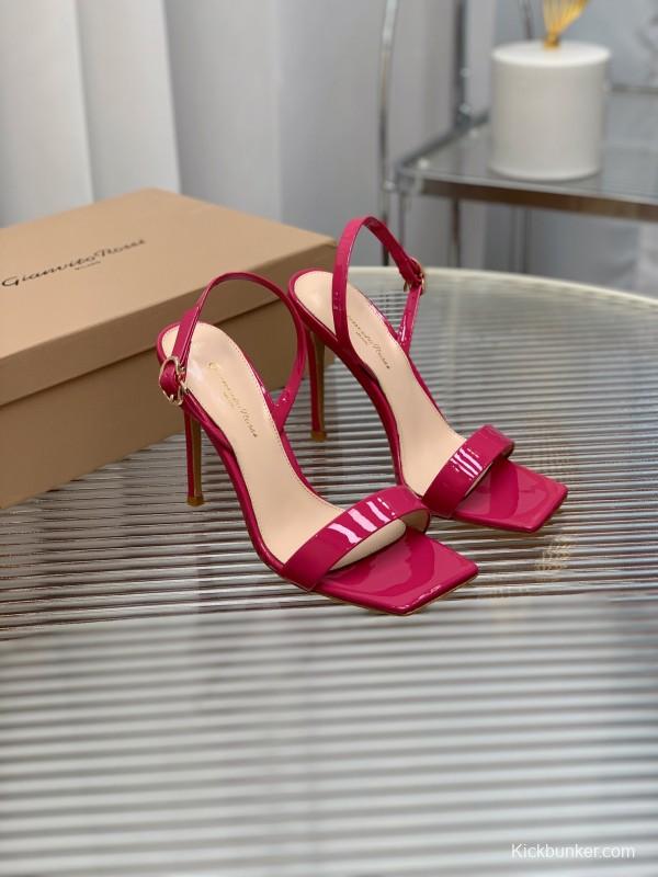 2025 Women Gianvito Rossi Pink Patent Leather High Heel Sandals