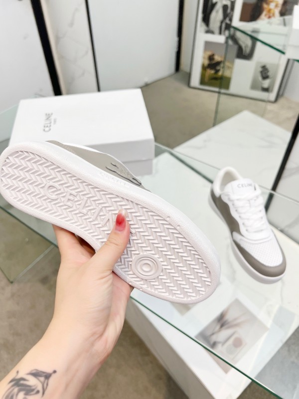 2025 Unisex Celine White Grey Leather Sneakers KFY00260