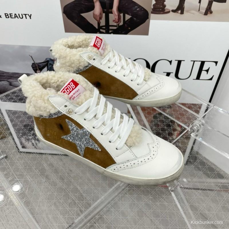 2024 Unisex GGDB Brown White Shearling Suede Leather High-Top Sneakers MJ00300